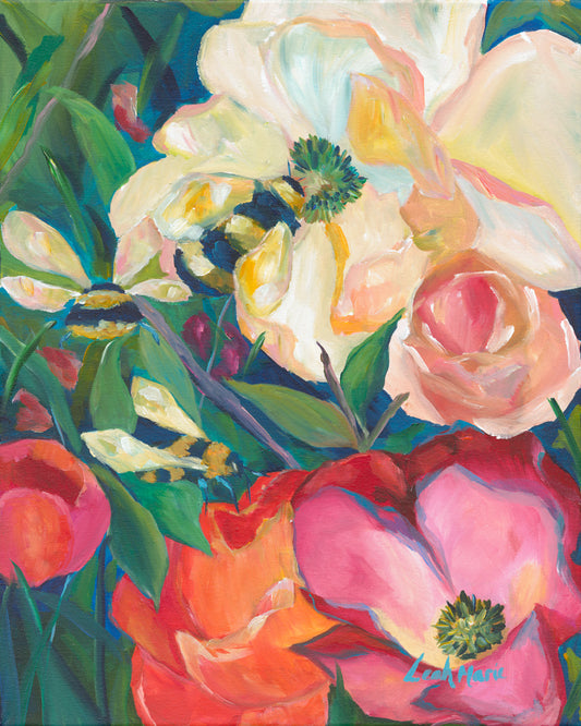 vibrant floral pink painting by leah marie dopamine artist