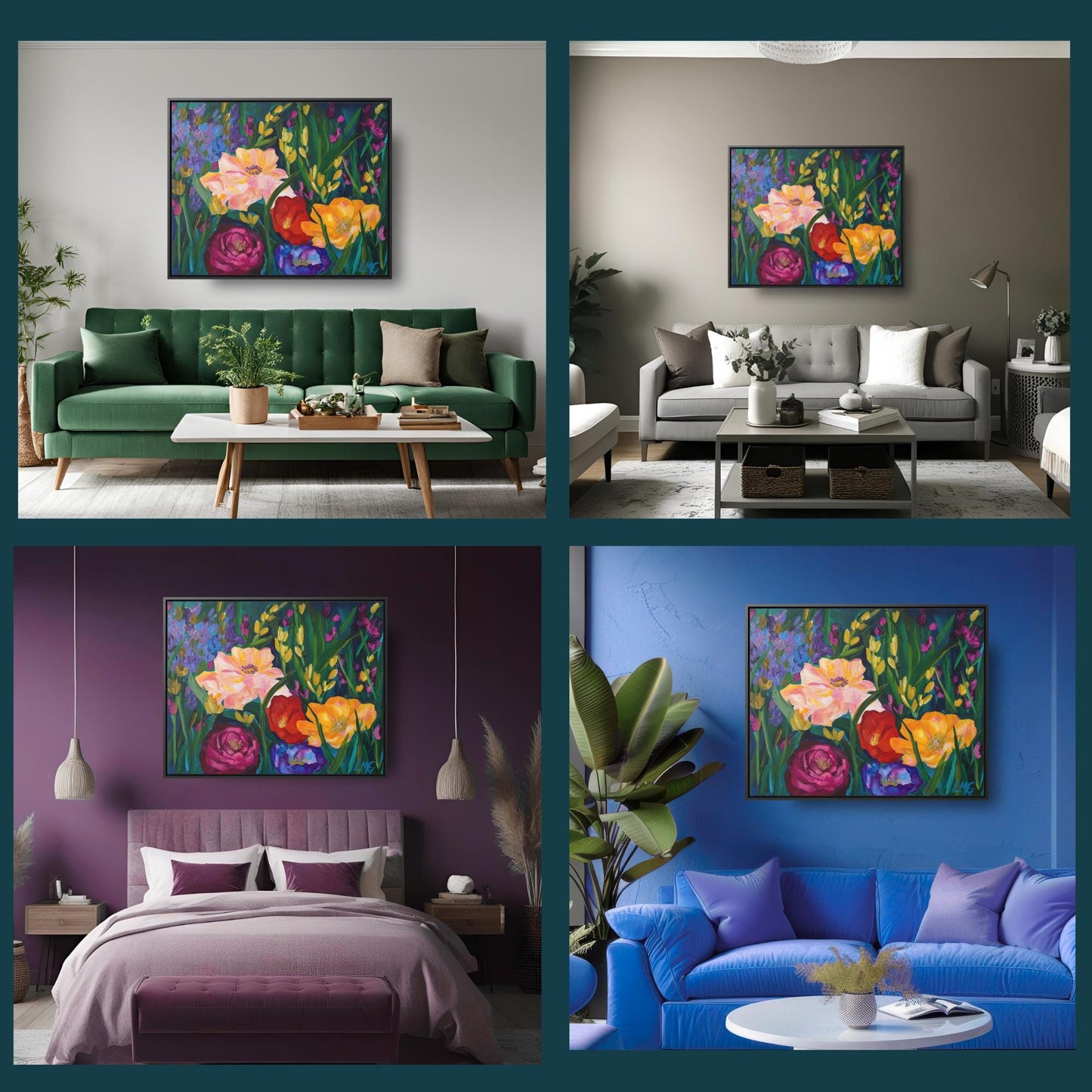 Garden-inspired wall print with lush petals and green leaves, energizes any bedroom or nursery.