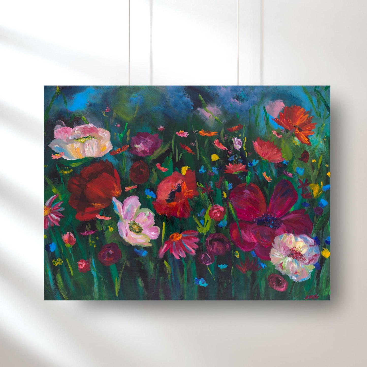 bright colored spring flower canvas print from original hand painted artwork