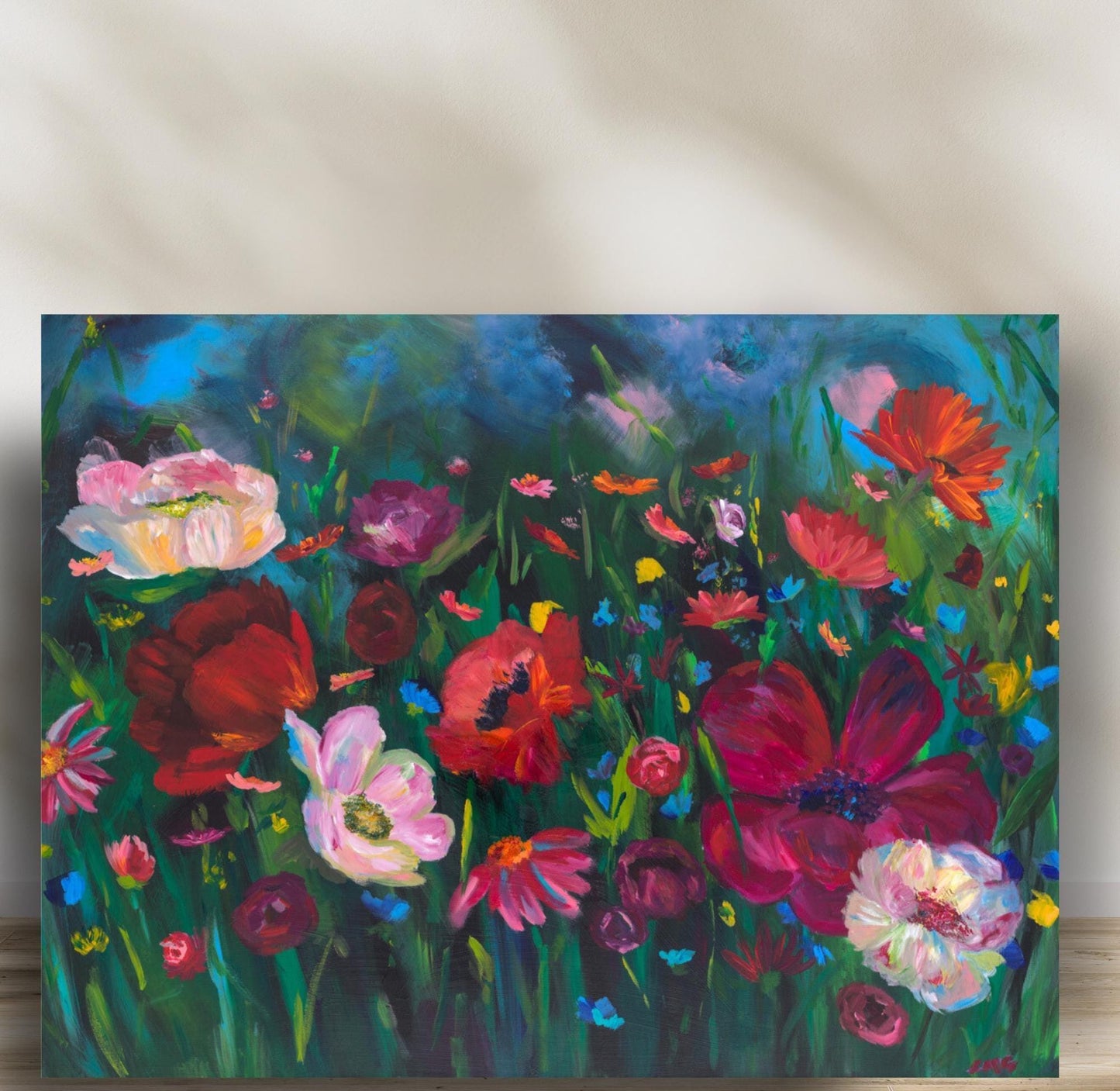 bright colored wildflower wall art hand painted by leah marie goddard