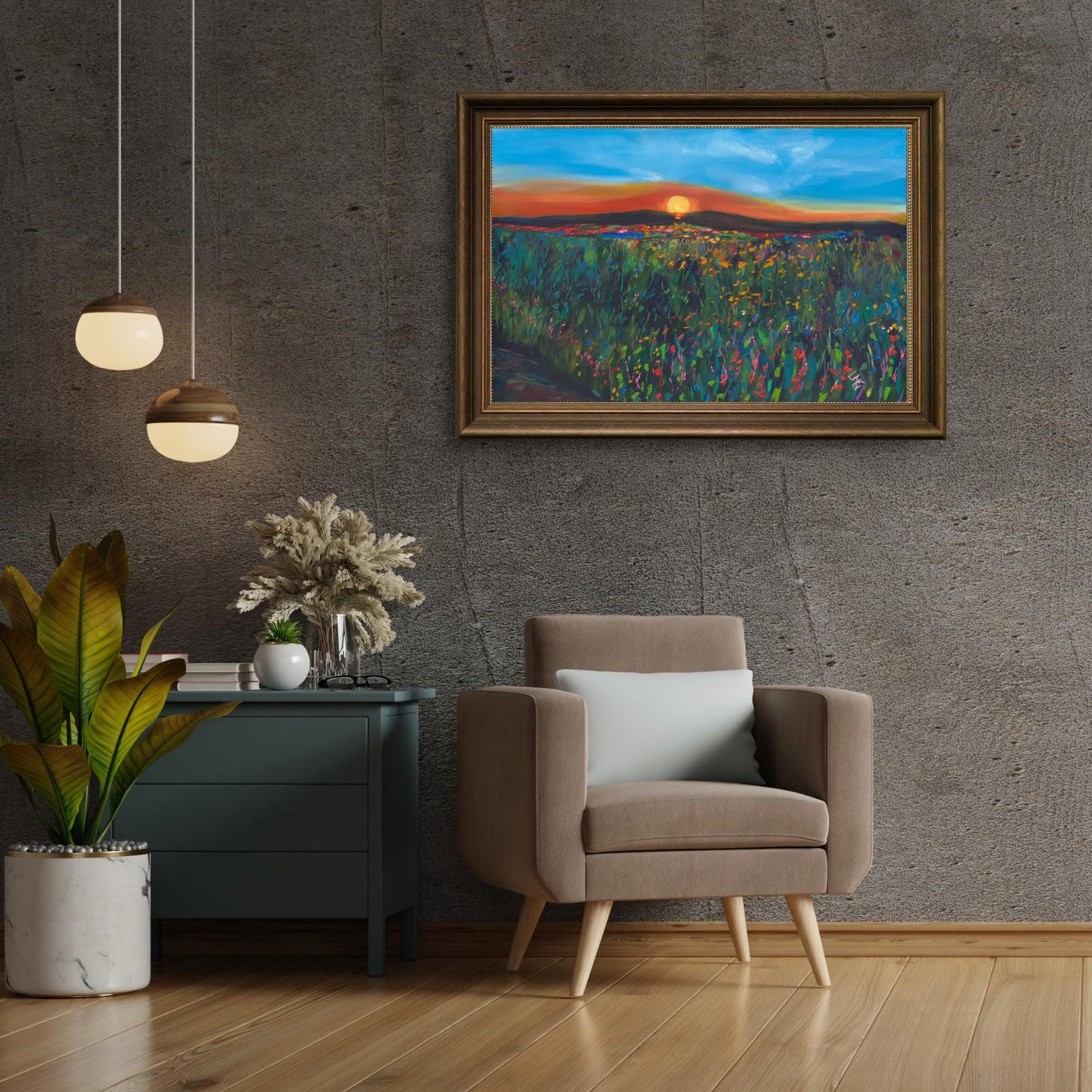Vivid sunset landscape in archival quality, designed to bring warmth and tranquility to living spaces.