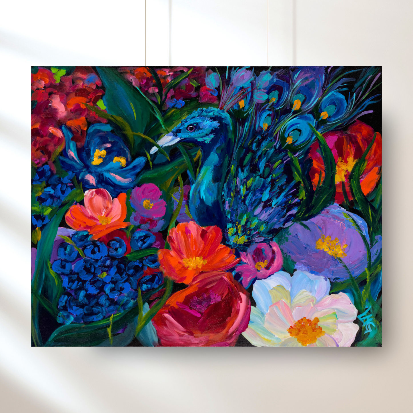 Vibrant Colorful Original Peacock Painting