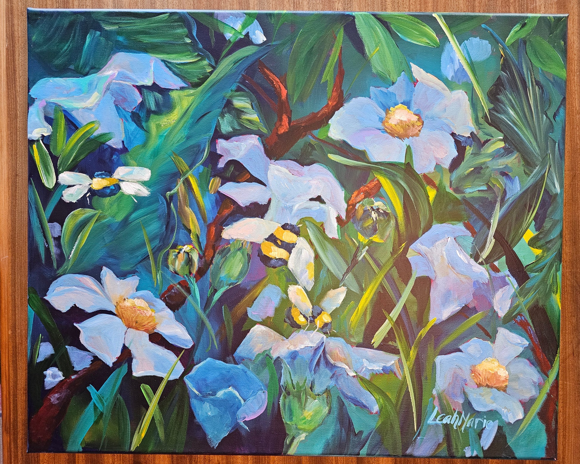 blue wildflower canvas painting perfect for dopamine decor