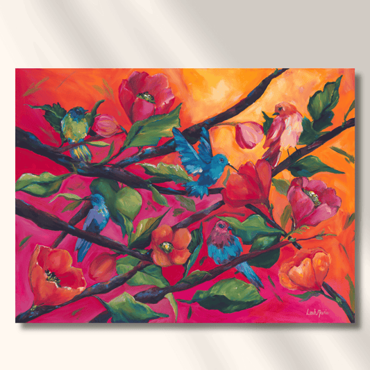 Painting titled 'Da-Dang it's Spring' by Leah Marie featuring vibrant nature themes in expressive color.