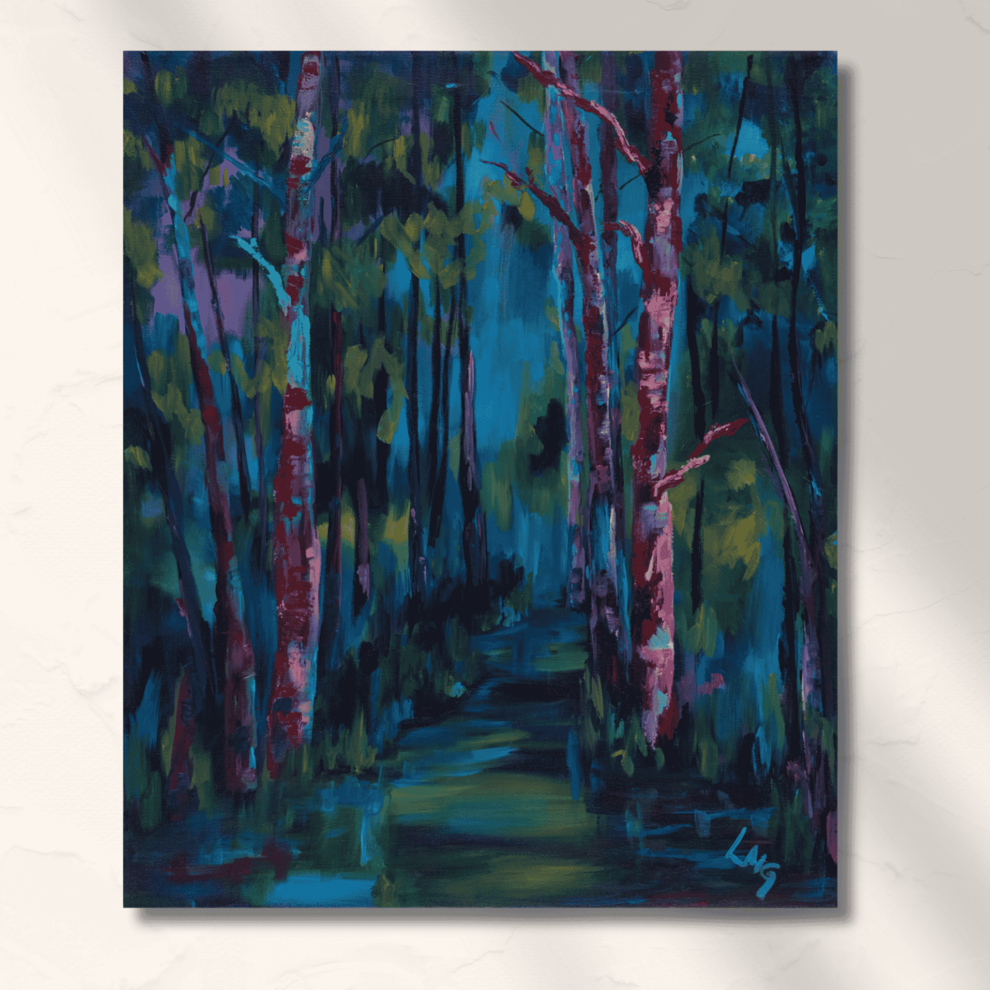 deep dark moody enchanted forest paintign