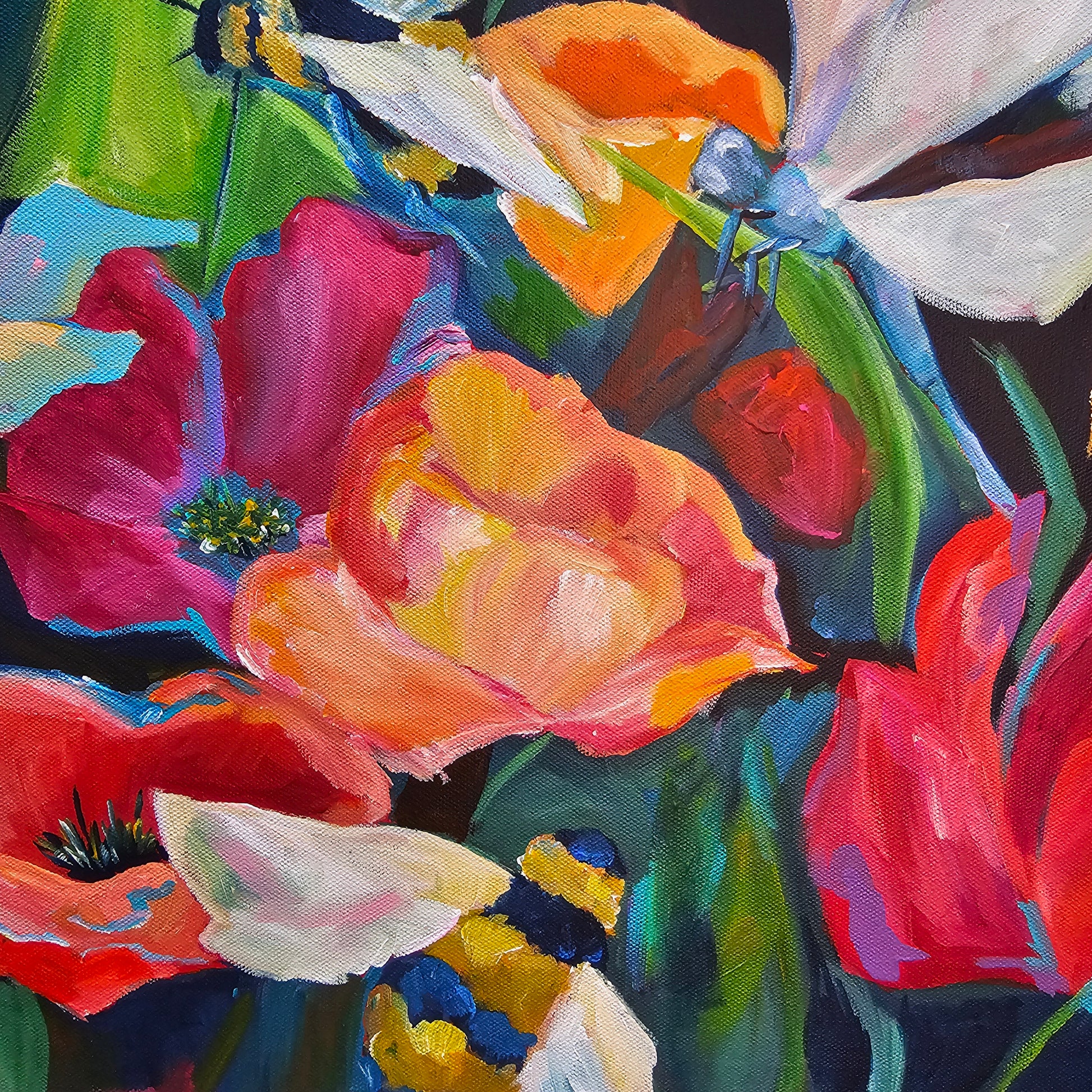 orange wild poppies with bees statement piece for a living room