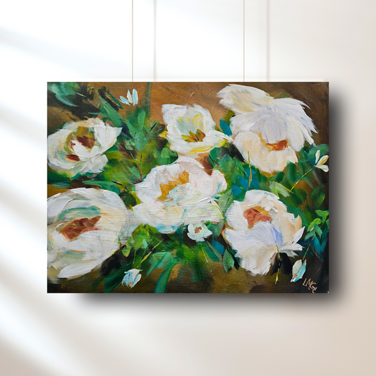 White Peony Painting Gold Leaf Edges