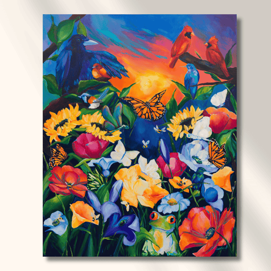 Painting titled 'Annie's Project' by Leah Marie featuring vibrant nature themes in expressive color.