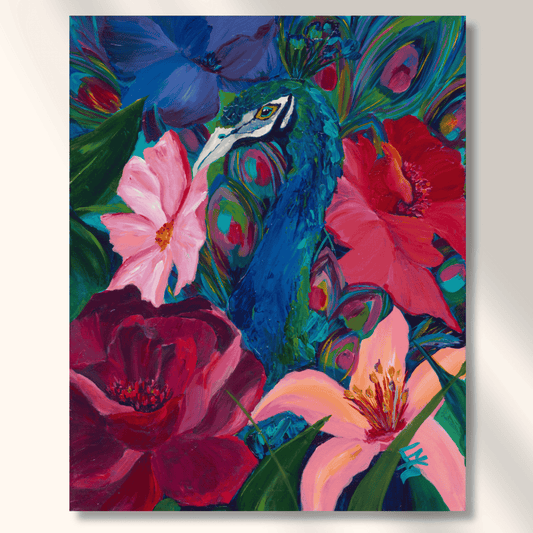 Luxurious blooms and bold contrast — this piece now graces a space where vibrant confidence is always in season.