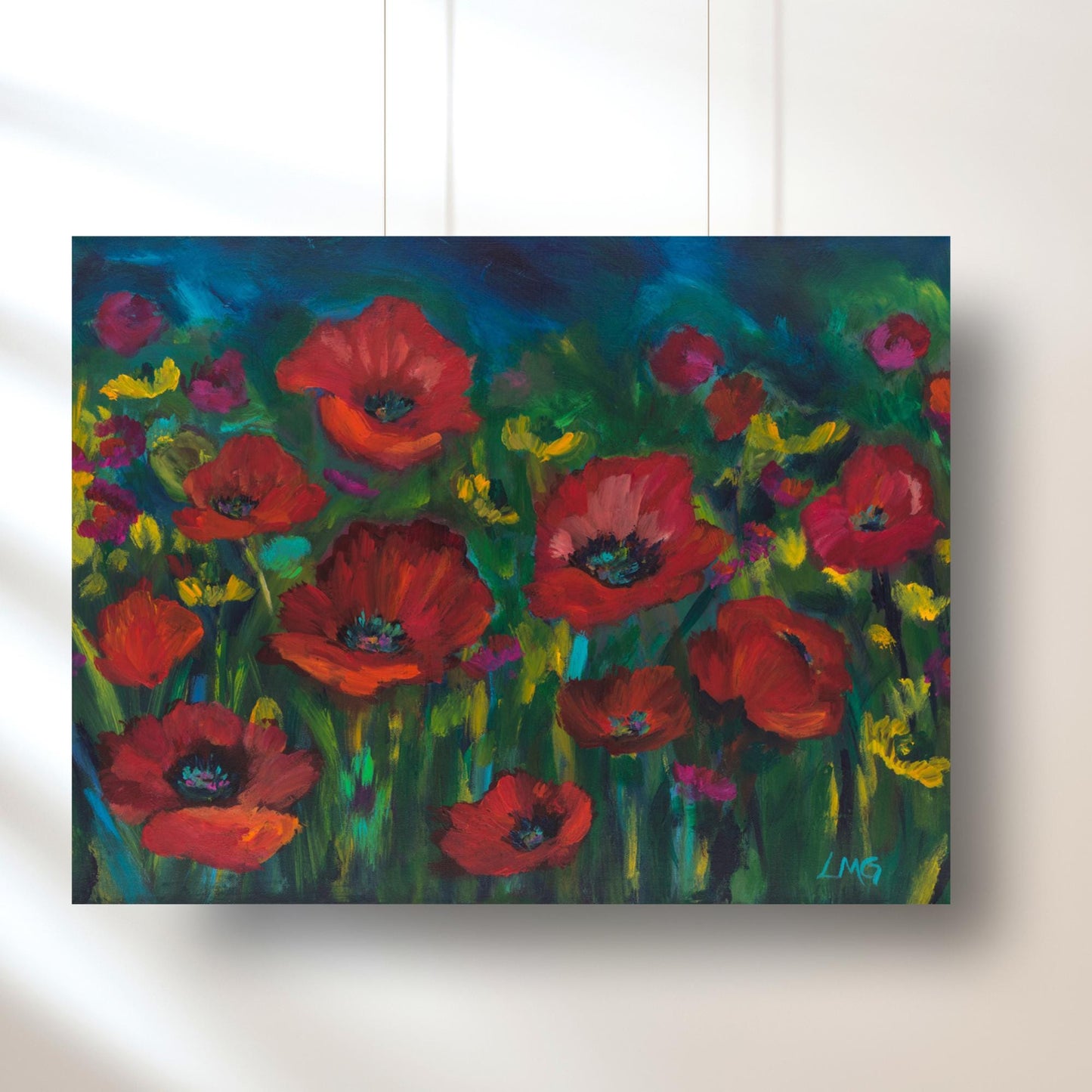 field of abstract red californian poppies print wall art