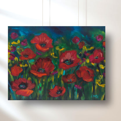 field of abstract red californian poppies print wall art