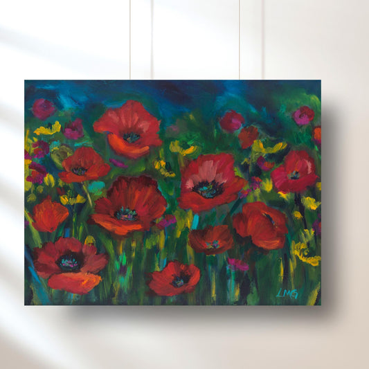 field of abstract red californian poppies print wall art