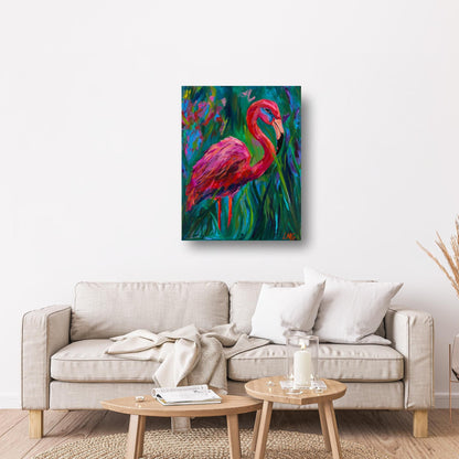 Flamingo decor wall print with eye-catching color, ideal for home offices or tropical themed room accents.