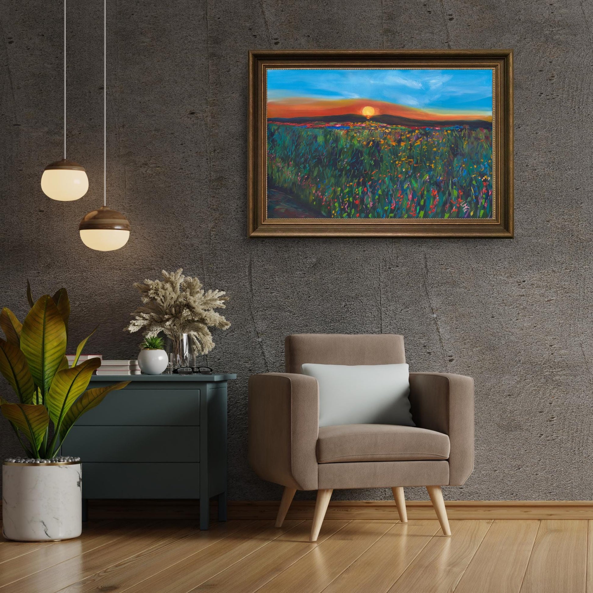 Vivid sunset landscape in archival quality, designed to bring warmth and tranquility to living spaces.