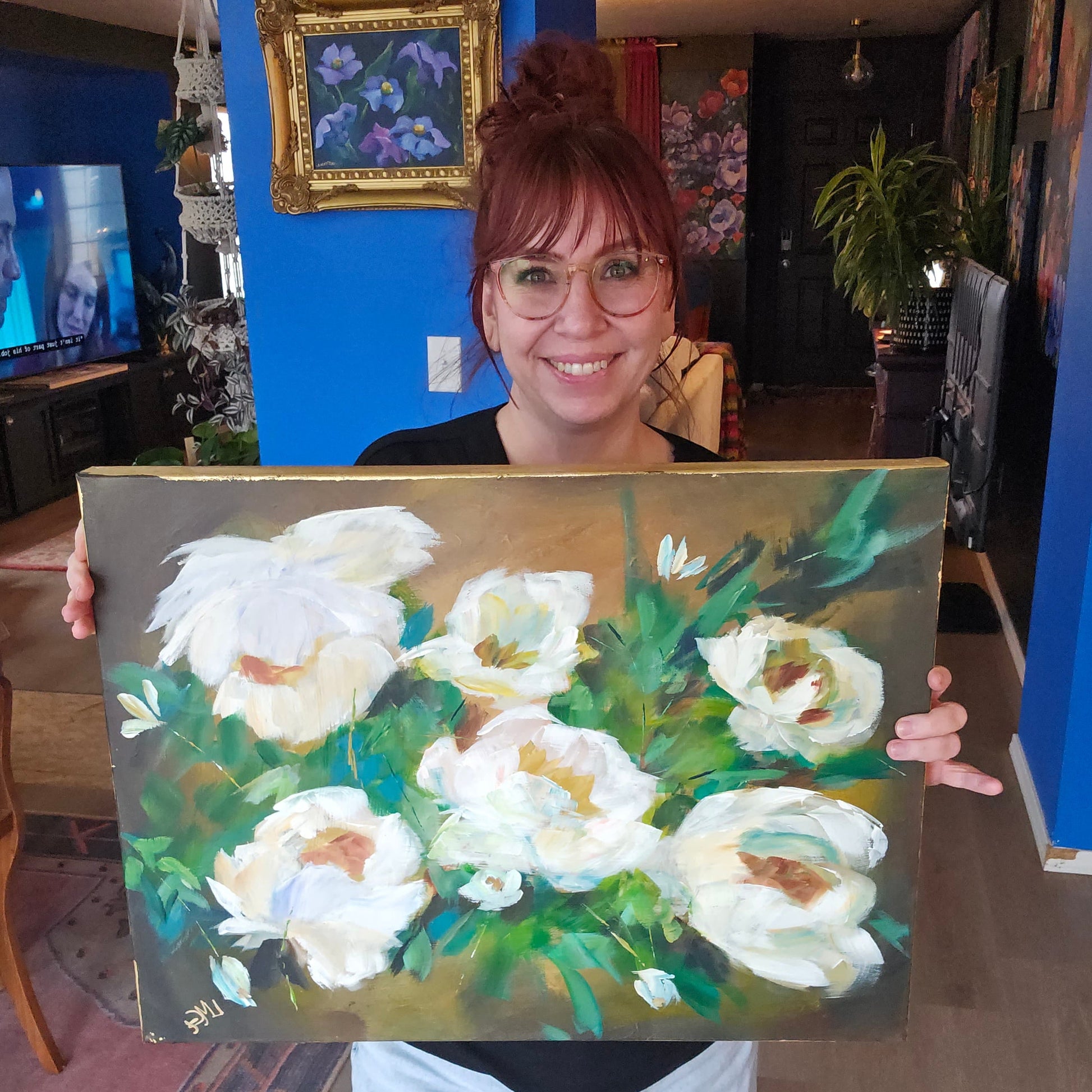 Leather & Lace hand-painted floral artwork inspired by music, memory, and duality, created for those who embrace both vulnerability and resilience in their space