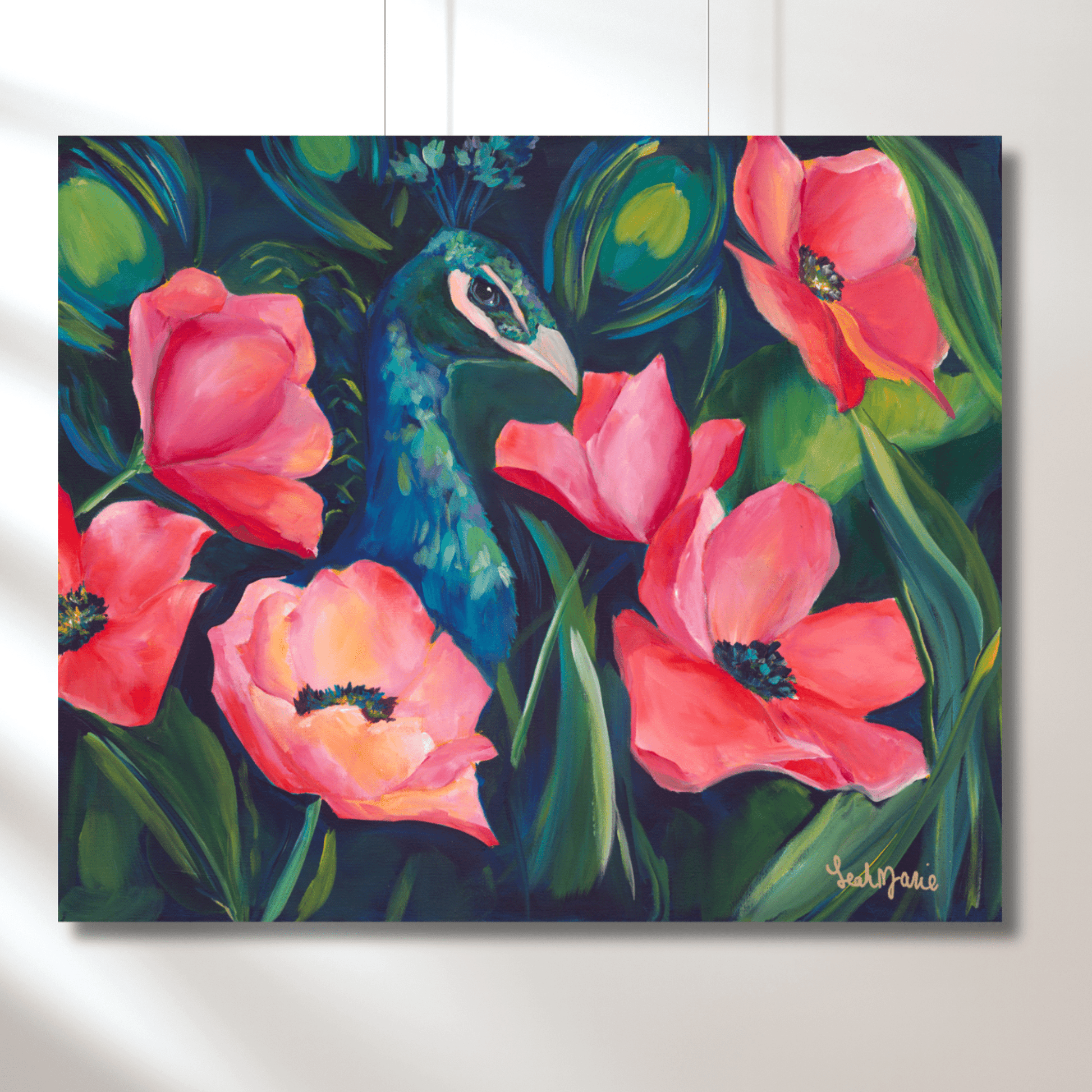 bold colorful flower pewacock painting. Signifying bold beauty, uniqueness and strength