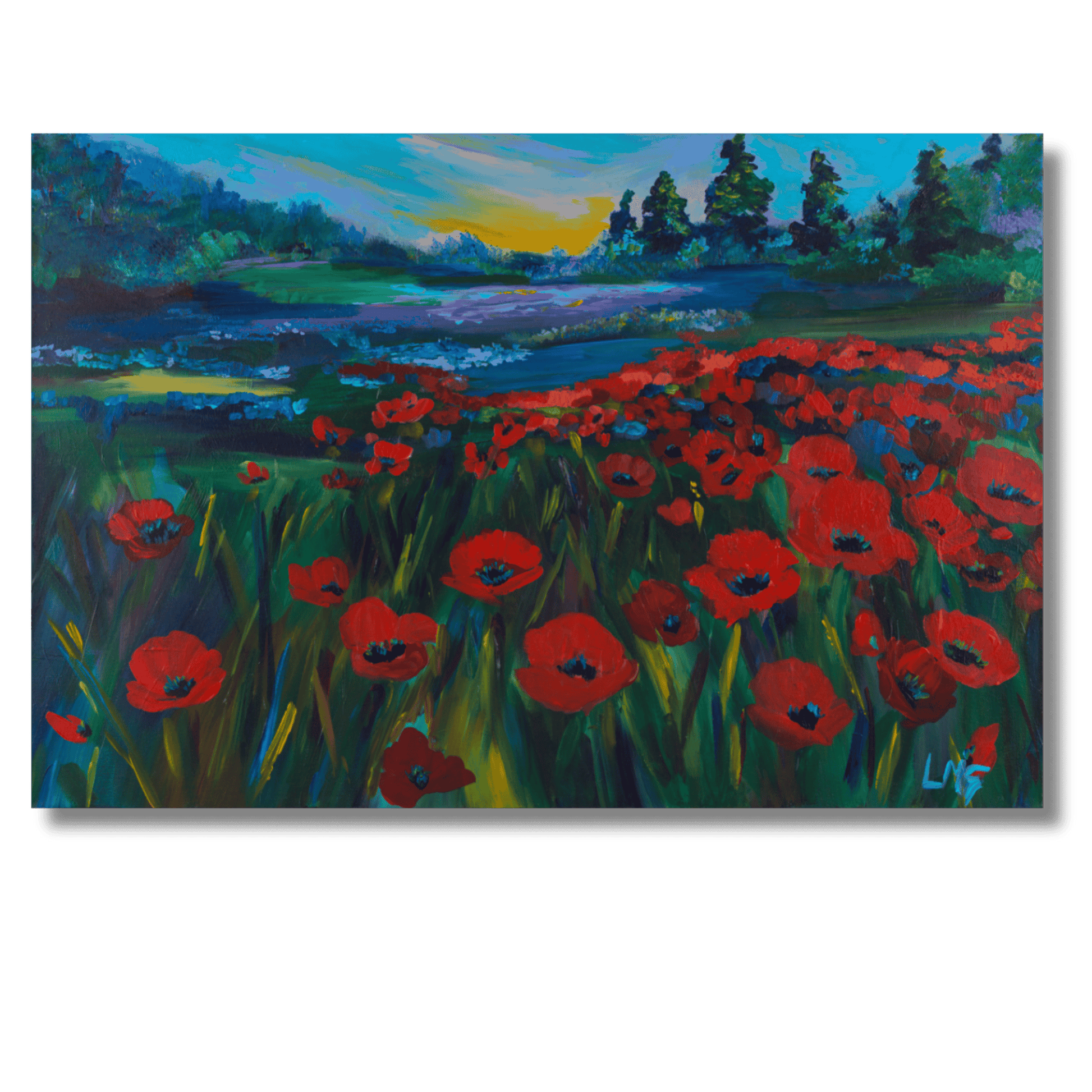 Museum-quality giclee paper print and gallery-wrapped canvas of vibrant spring wildflower artwork