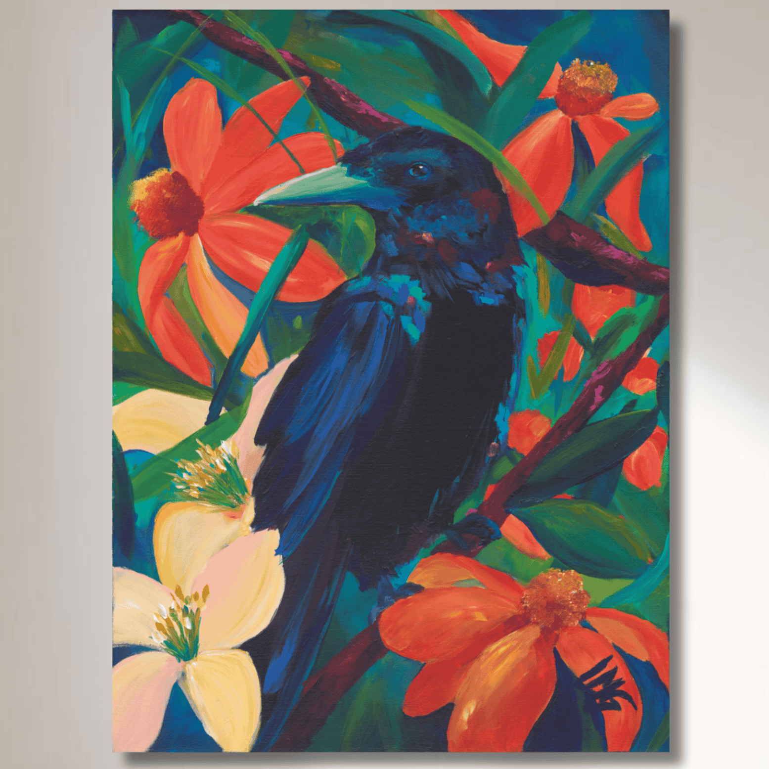 Made-to-order fine art print using archival pigment inks for fade-resistant tropical bird decor