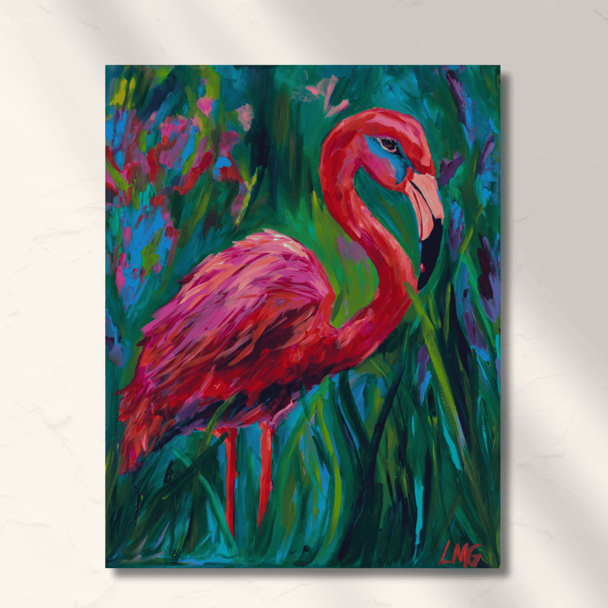 abstract hot pink famingo perfect for maximalist jungle home decor