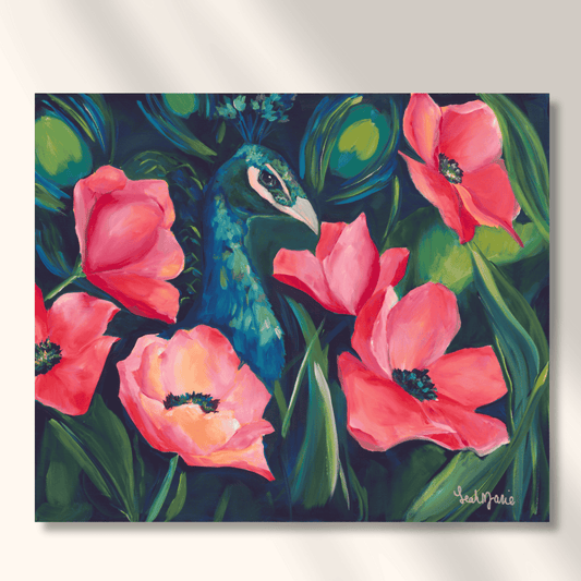 Painting titled 'Glimmering Glamour' by Leah Marie featuring vibrant nature themes in expressive color.