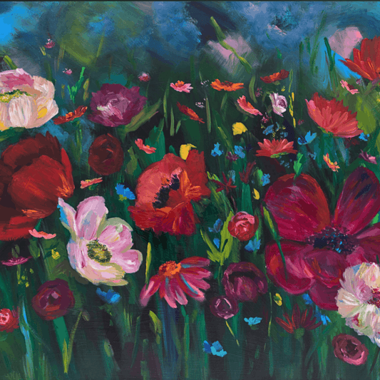 Colorful wildflower acrylic painting 36x48 original fine art statement piece celebrating creativity and personal expression