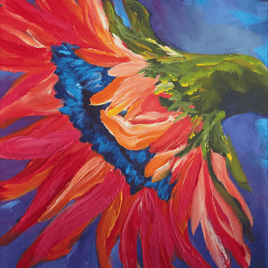 Expressive sunflower original painting on canvas 11x14, statement floral art for designers and art collectors, bright colorful deco