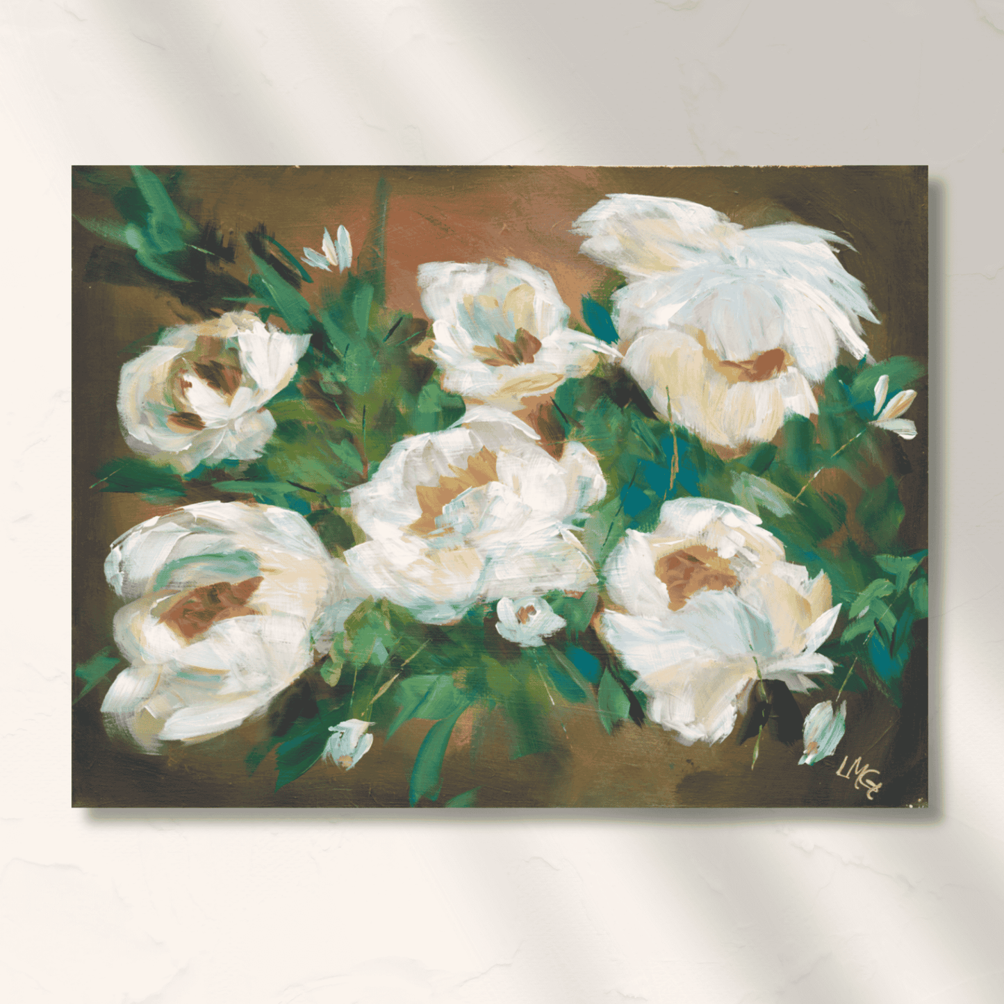 Leather & Lace original painting blending soft feminine florals with grounded masculine depth, finished with gold leaf edges, created for collectors drawn to balance, contrast, and emotionally expressive art