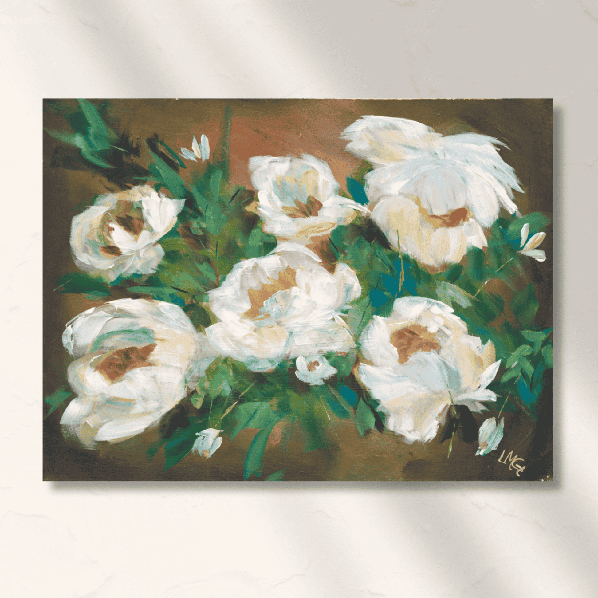 Leather & Lace original painting blending soft feminine florals with grounded masculine depth, finished with gold leaf edges, created for collectors drawn to balance, contrast, and emotionally expressive art